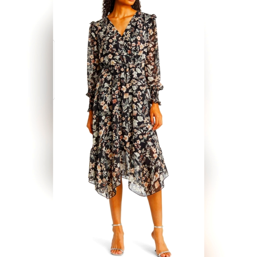 Fraiche by J melody flora ruffle long sleeve midi dress size XL